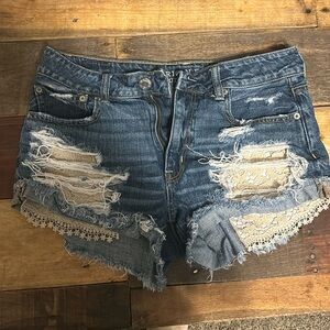 American Eagle high rise, lace pocket denim shorts